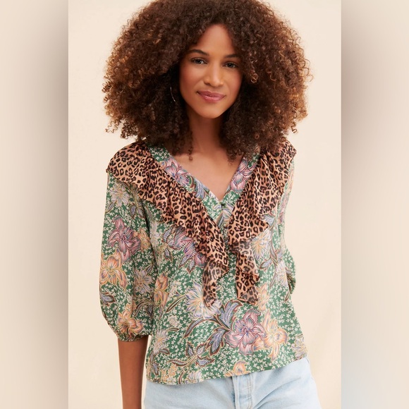 Anthropologie Tops - NEW! Anthropologie Kachel Mixed Print Peasant Blouse Size 4